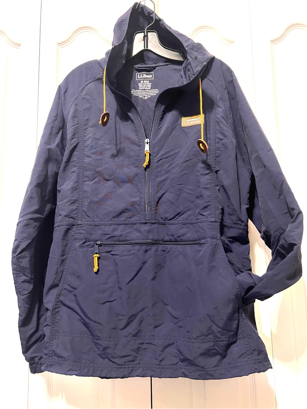 L.L. Bean Men's Anorak Navy Hooded Half-Zip Pullover Wind Breaker-Med-Rain Jacke